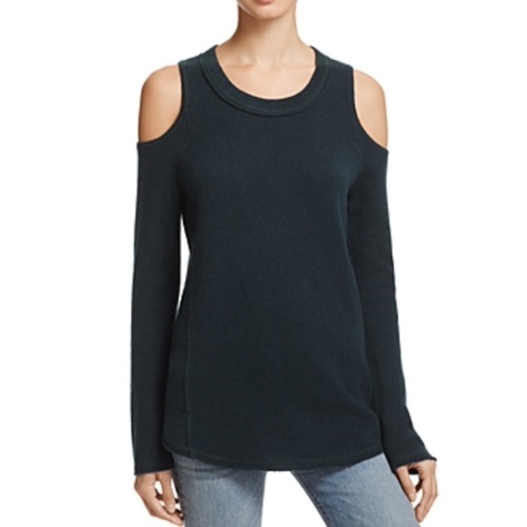 Aqua Cashmere Cold Shoulder S NWT Cashmere Sweater Pine Color - Picture 1 of 4